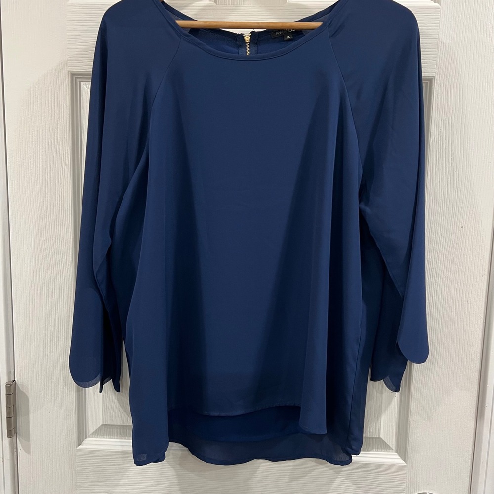 Papermoon‎ Navy Blue Chiffon Layered Blouse Tulip Sleeve Back Zip PT7005 XL